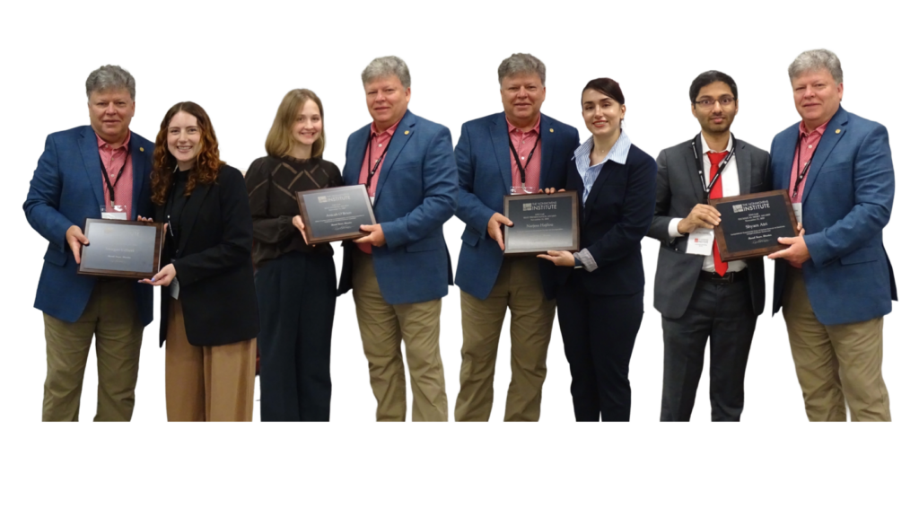 Executive Committee and SSAB Chairperson Bryan Haynes, Ph.D. presents awards to NWI Student Researchers. (L-R) Morgan Gilbert, Anicah Smith O’Brien, Narjess Hajilou and Shyam Atri.